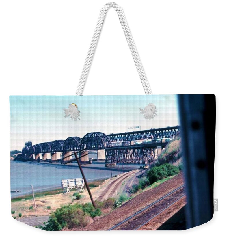 Train Weekender Tote Bag featuring the photograph VINTAGE RAILROAD - San Francisco Bay Railroad Bridge #1 by John and Sheri Cockrell
