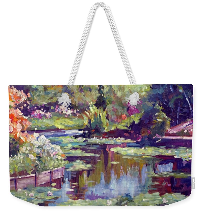 Lakes Weekender Tote Bag featuring the painting Reflecting Pond #2 by David Lloyd Glover
