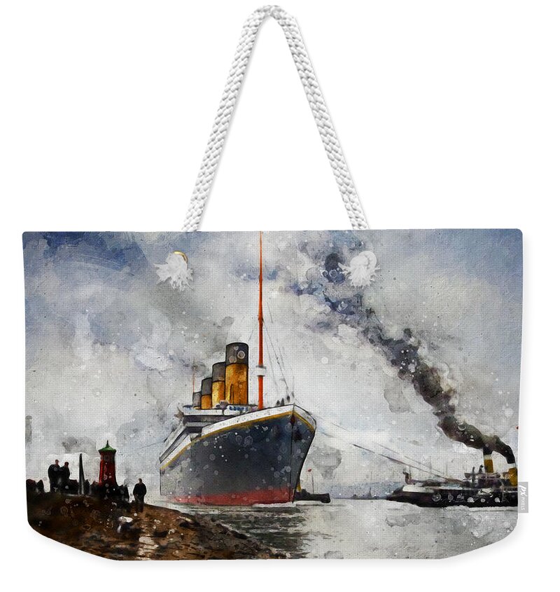 Steamer Weekender Tote Bag featuring the digital art R.M.S. Titanic by Geir Rosset