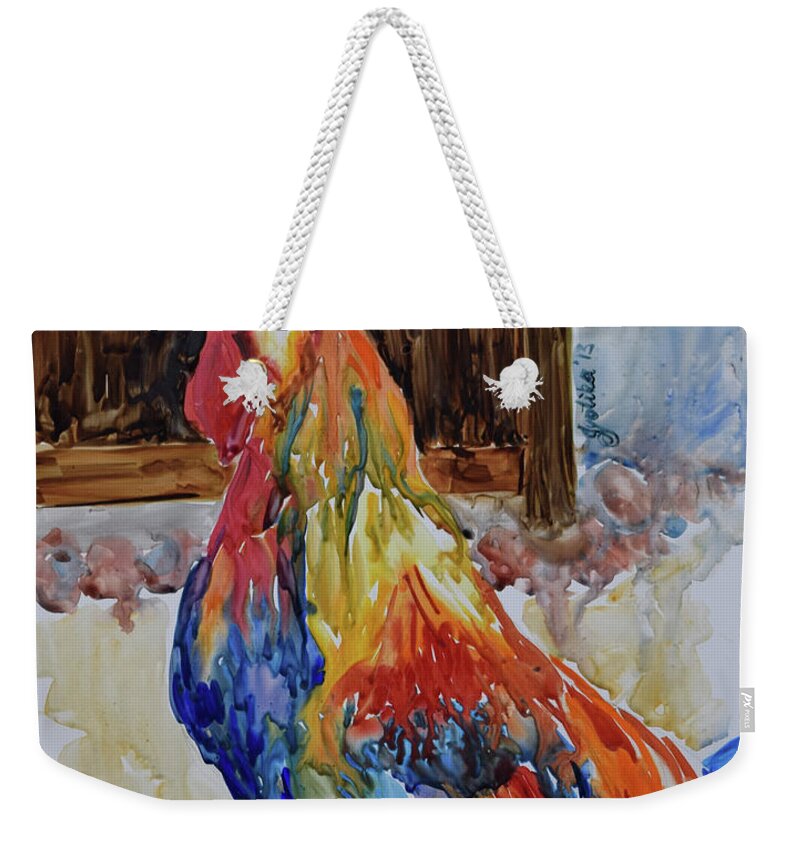  Weekender Tote Bag featuring the painting Rooster by Jyotika Shroff