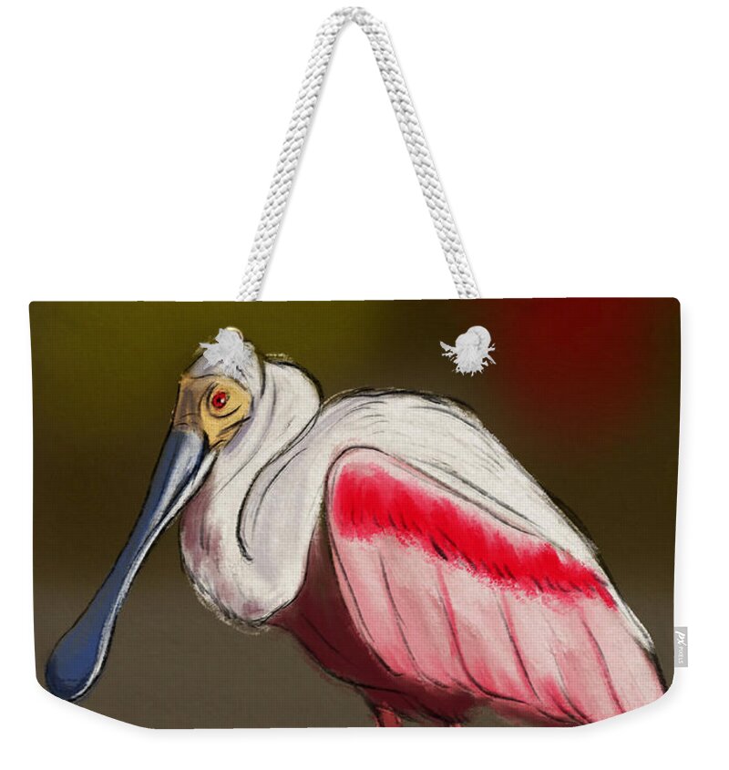 Birds Weekender Tote Bag featuring the digital art Spoonbill #2 by Michael Kallstrom