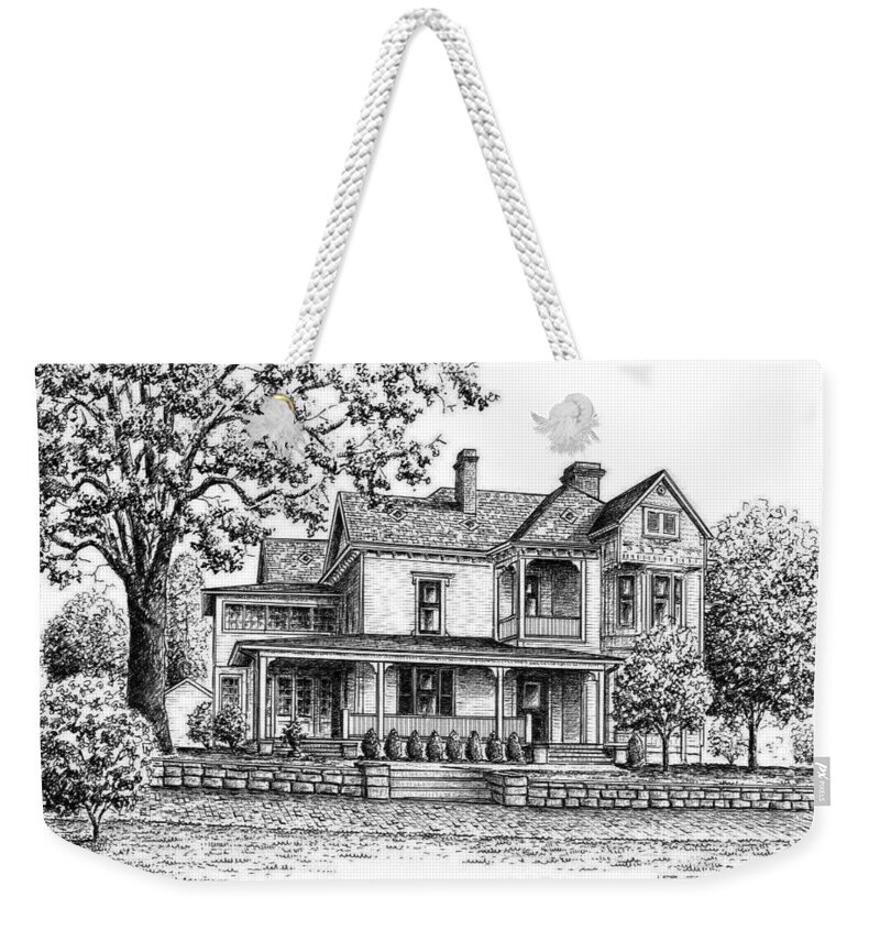 Thomas Wolfe House Weekender Tote Bag featuring the drawing Thomas Wolfe House #2 by Lee Pantas