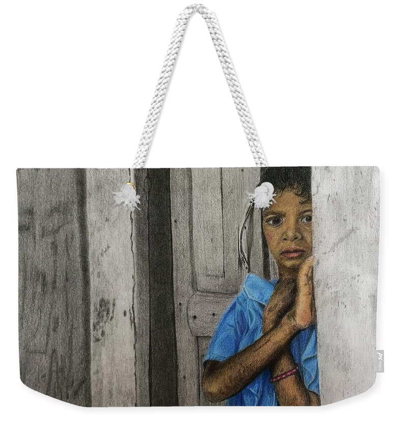 Fear Weekender Tote Bag featuring the drawing Unnamed #2 by Marlene Little