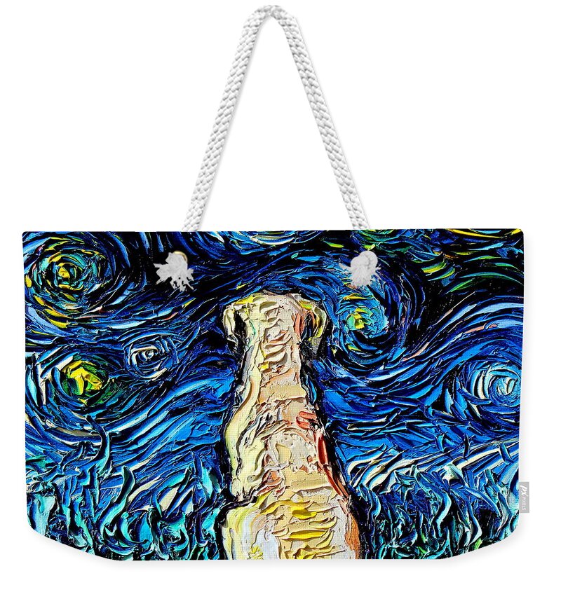 Yellow Lab Weekender Tote Bag featuring the painting Yellow Labrador Night by Aja Trier