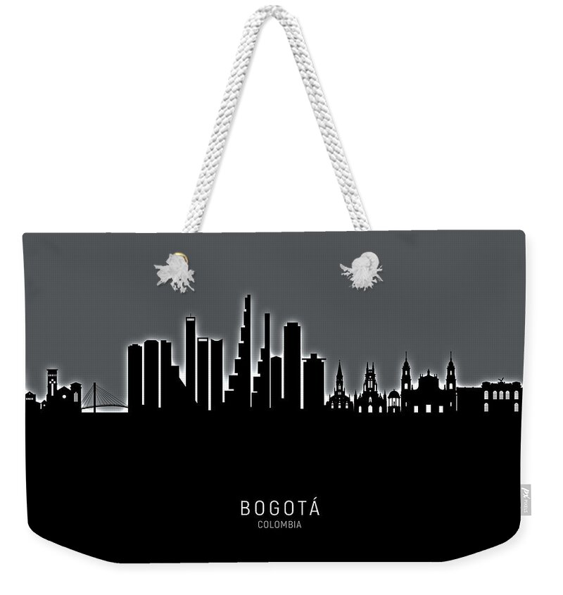 Bogotá Weekender Tote Bag featuring the digital art Bogota Colombia Skyline by Michael Tompsett