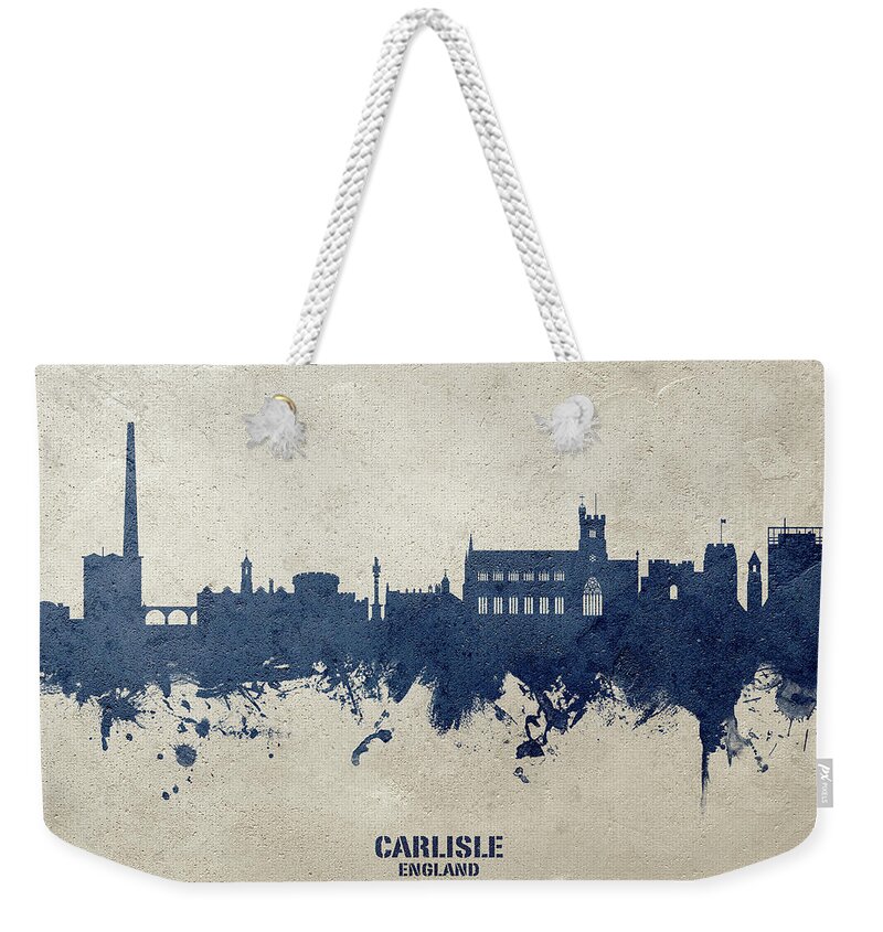 Carlisle Weekender Tote Bag featuring the digital art Carlisle England Skyline by Michael Tompsett