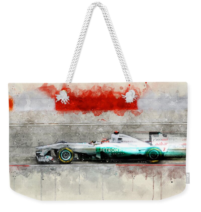 Formula 1 Weekender Tote Bag featuring the digital art 2011 Petronas Mercedes by Geir Rosset