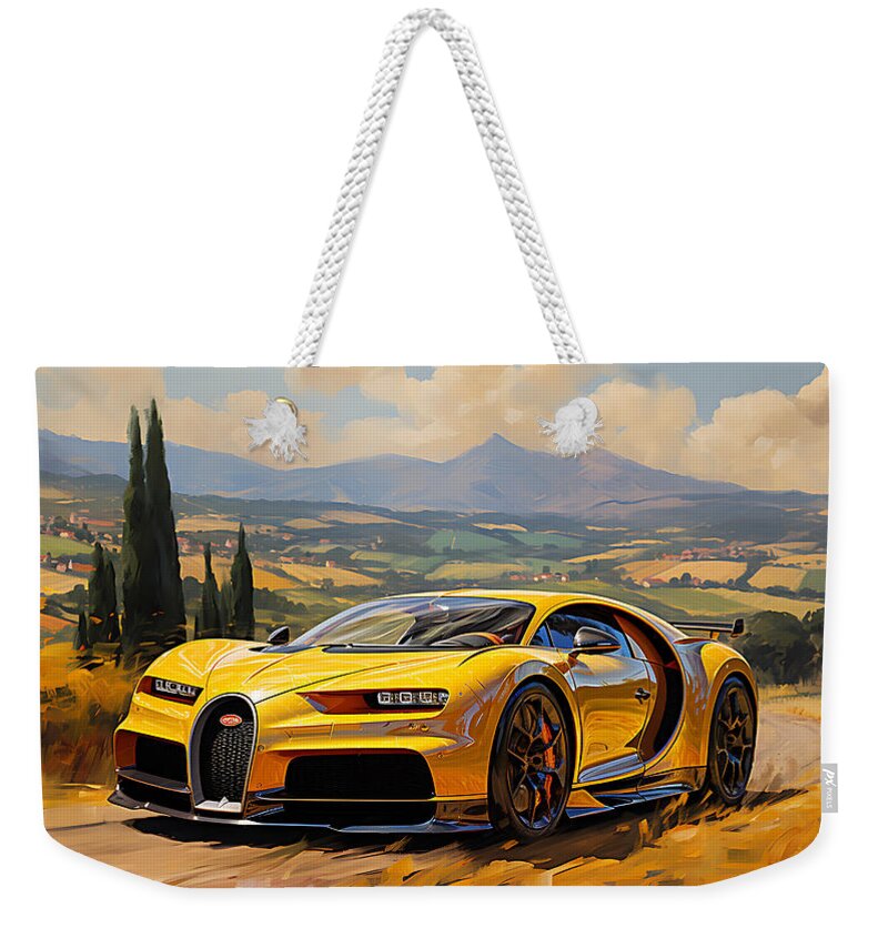2023 Bugatti Bolide 8.0l W16 Quad Turbocharged Art Weekender Tote Bag featuring the painting 2023 Bugatti Bolide 8.0L W16 quad turbocharged by Asar Studios by Celestial Images