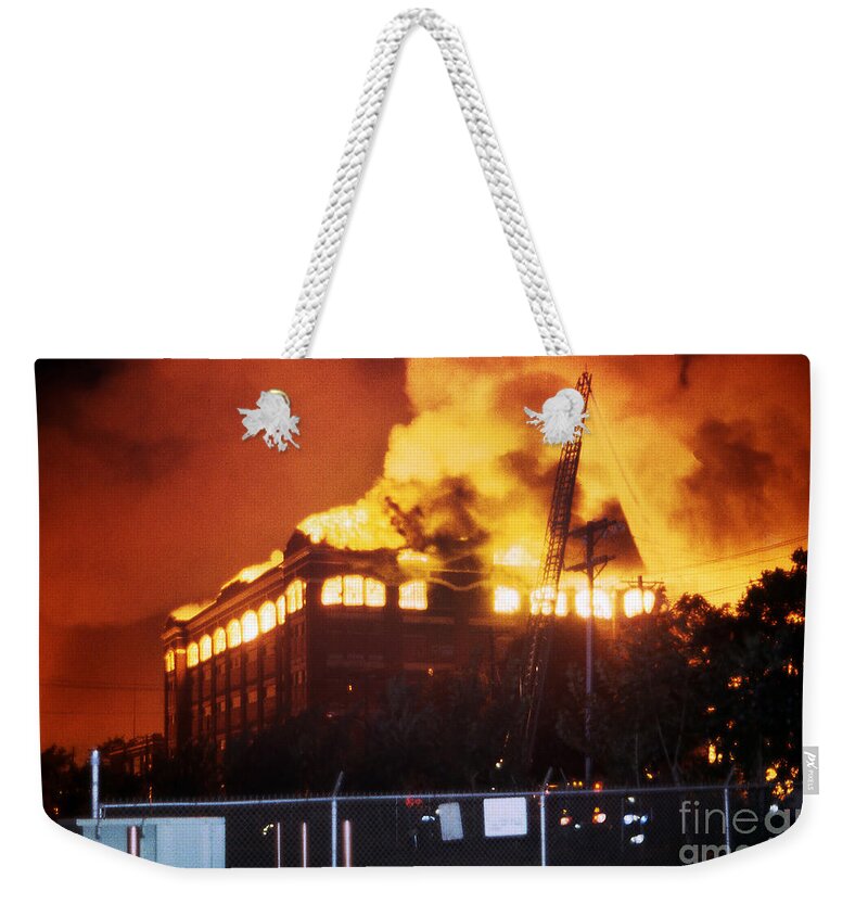 Fire Weekender Tote Bag featuring the photograph 9-02-85 Passaic, NJ Labor Day Fire, Conflagration #22 by Steven Spak