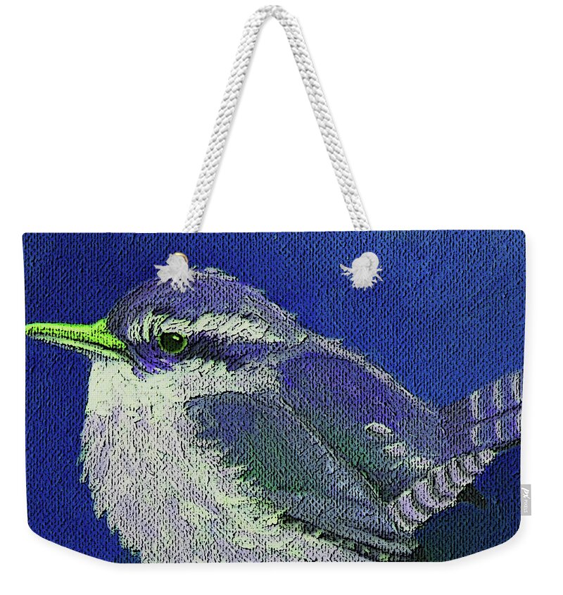 Bird Weekender Tote Bag featuring the painting 23 a blue Wren by Victoria Page