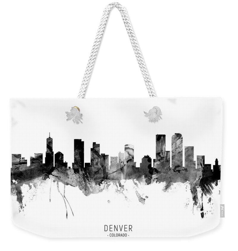 Denver Weekender Tote Bag featuring the digital art Denver Colorado Skyline #23 by Michael Tompsett