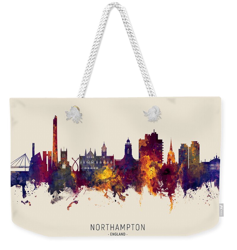 Northampton Weekender Tote Bag featuring the digital art Northampton England Skyline by Michael Tompsett