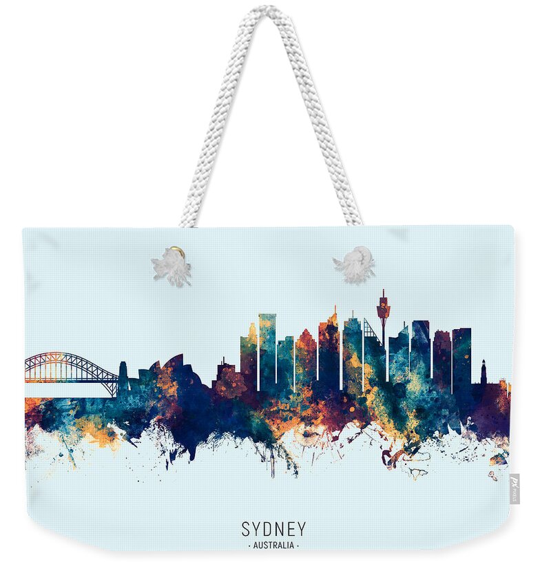 Sydney Weekender Tote Bag featuring the digital art Sydney Australia Skyline #25 by Michael Tompsett