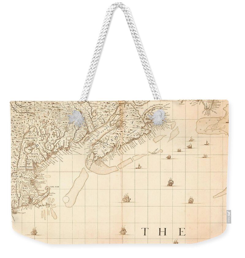 Map Weekender Tote Bag featuring the painting A map of the British Empire in America with the French and Spanish settlements adjacent thereto LOC #26 by MotionAge Designs