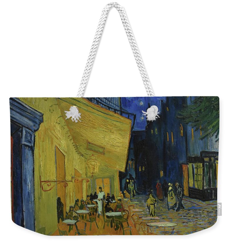 Art Weekender Tote Bag featuring the painting Cafe Terrace at Night by Vincent van Gogh by Mango Art