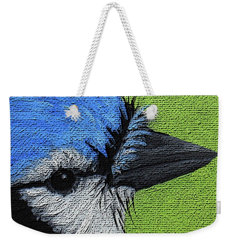 Bird Weekender Tote Bag featuring the painting 27 Blue Jay by Victoria Page