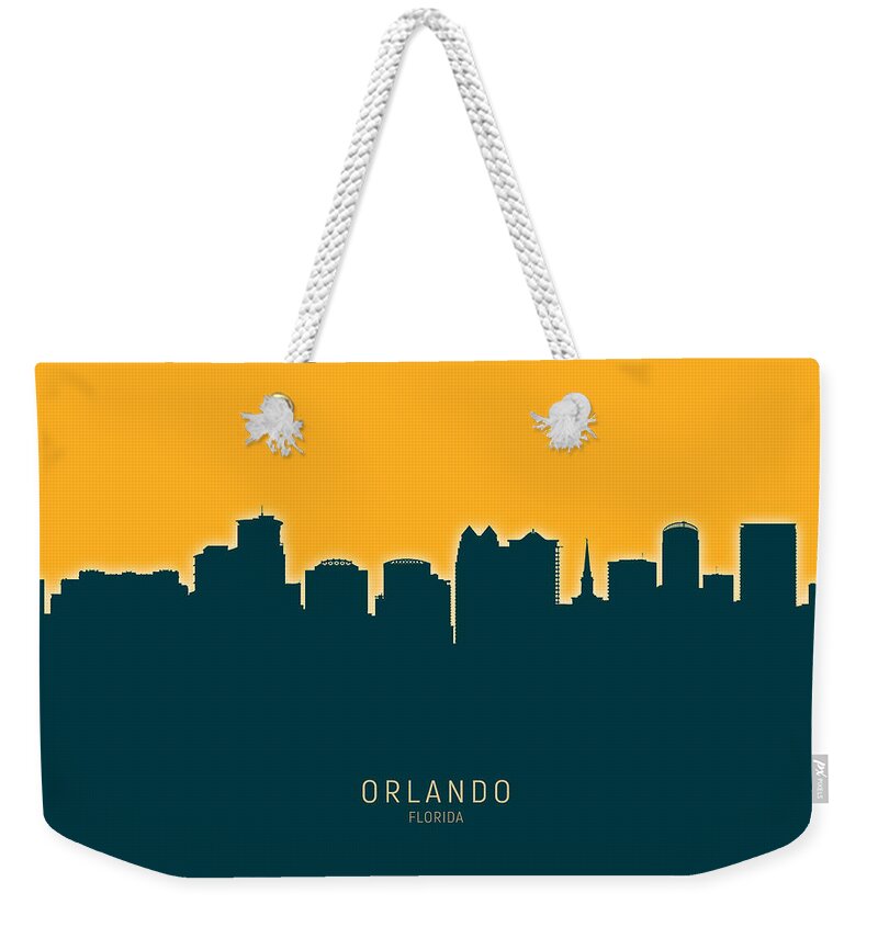 Orlando Weekender Tote Bag featuring the digital art Orlando Florida Skyline #27 by Michael Tompsett