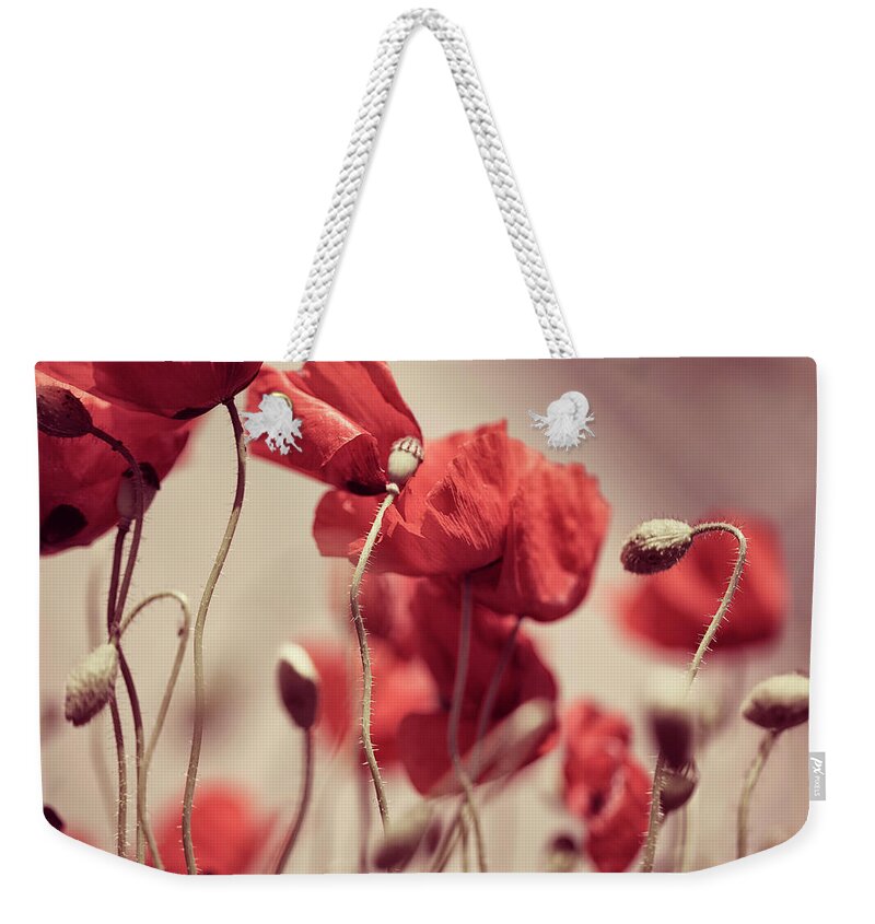 Poppy Weekender Tote Bag featuring the photograph Summer Poppy Meadow by Nailia Schwarz