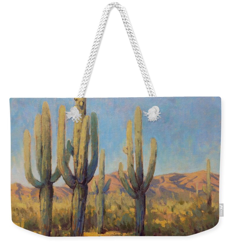 Southwest Weekender Tote Bag featuring the painting The Guardians by Konnie Kim