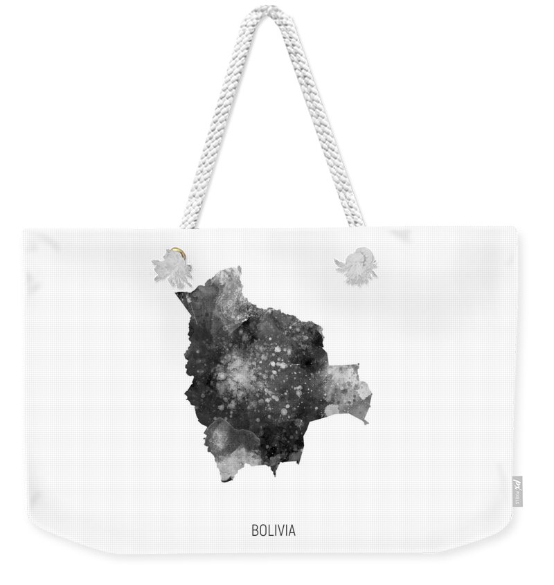 Bolivia Weekender Tote Bag featuring the digital art Bolivia Watercolor Map #3 by Michael Tompsett