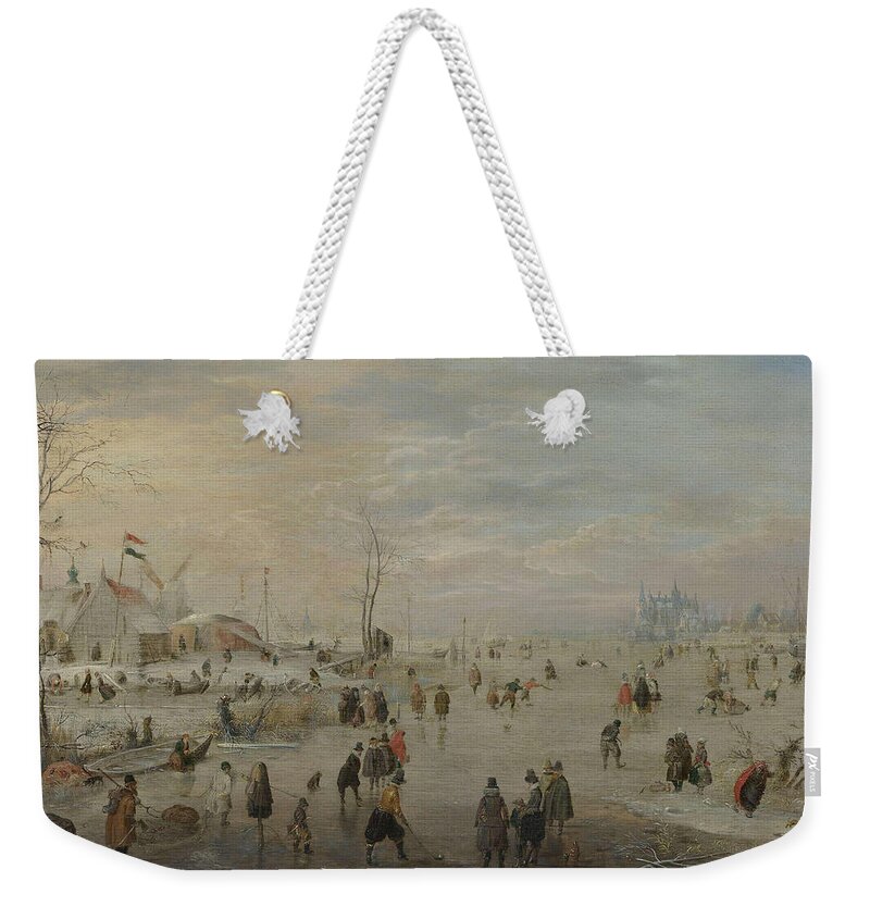 Hendrick Avercamp Weekender Tote Bag featuring the painting Enjoying the Ice #4 by Hendrick Avercamp