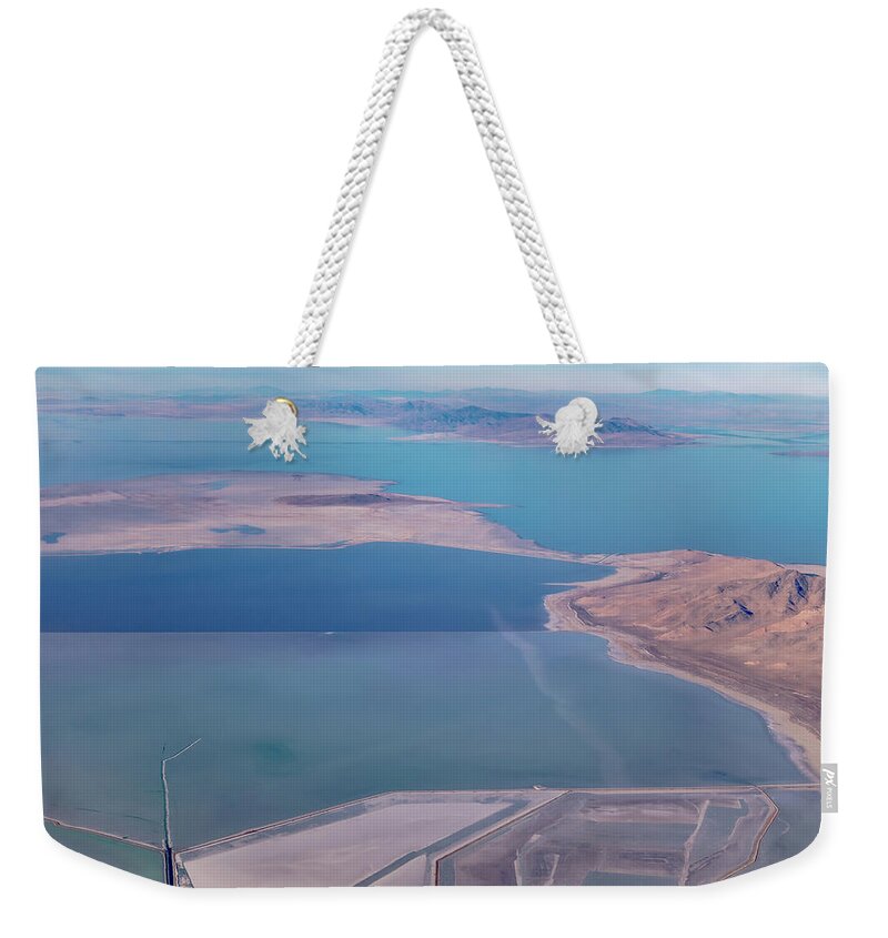 Geography Weekender Tote Bag featuring the photograph Flying Over Pyramid Lake Near Reno Nevada #3 by Alex Grichenko