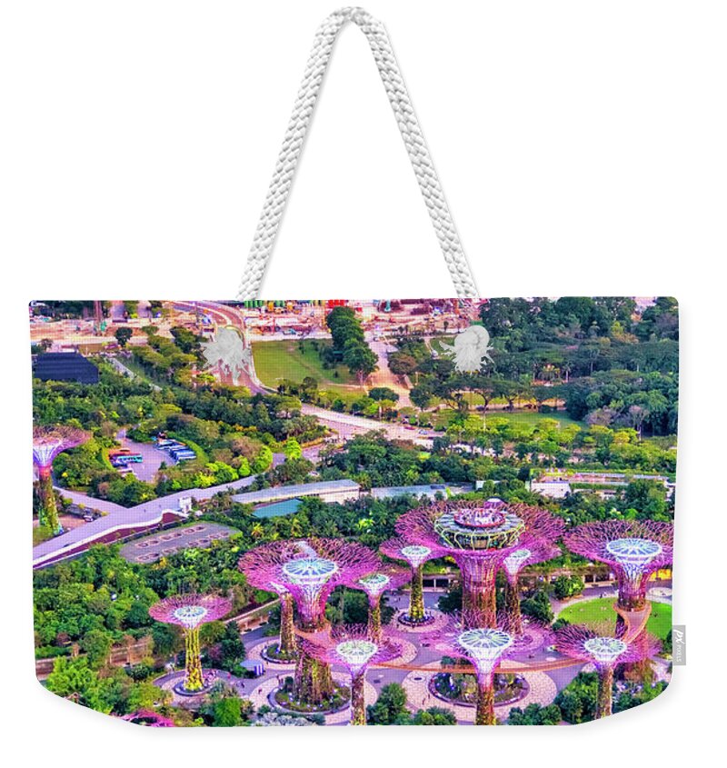 Supertree Weekender Tote Bag featuring the photograph Gardens by the bay #3 by Fabrizio Troiani