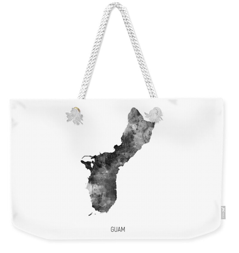 Guam Weekender Tote Bag featuring the digital art Guam Watercolor Map #3 by Michael Tompsett