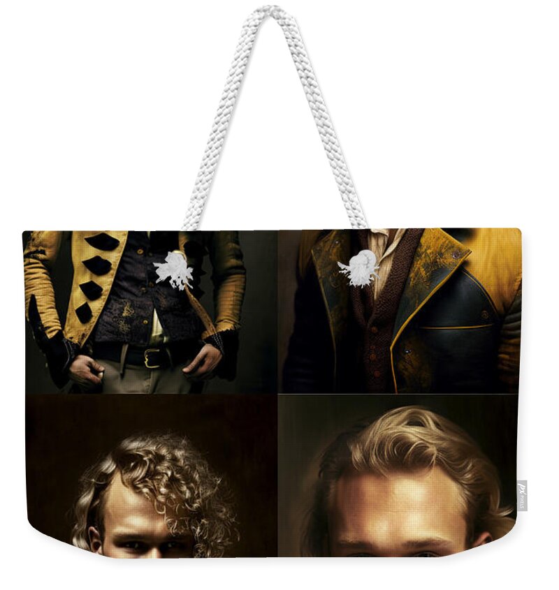 Heath Ledger As A Young Handsome Man Gold Art Weekender Tote Bag featuring the digital art Heath Ledger as a Young handsome man gold at fu by Asar Studios #3 by Celestial Images