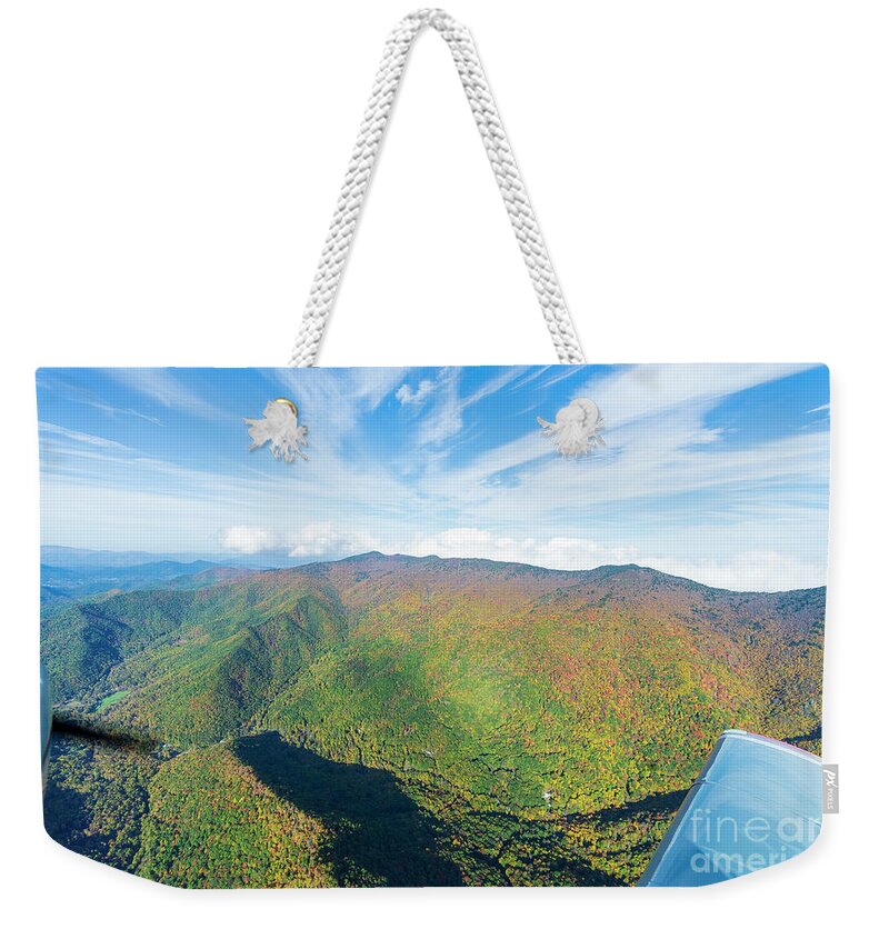 Mount Mitchell State Park Weekender Tote Bag featuring the photograph Mount Mitchell State Park Peak Autumn Colors Aerial View #3 by David Oppenheimer