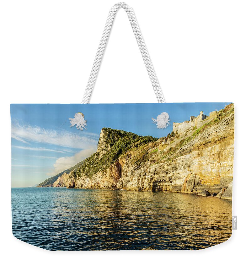 Cinque Terre Weekender Tote Bag featuring the photograph Panorama of Byron's Grotto #3 by Fabiano Di Paolo