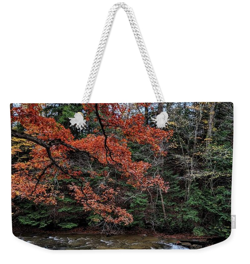 South Chagrin Reservation Weekender Tote Bag featuring the photograph Quarry Rock Falls in the Fall by Brad Nellis
