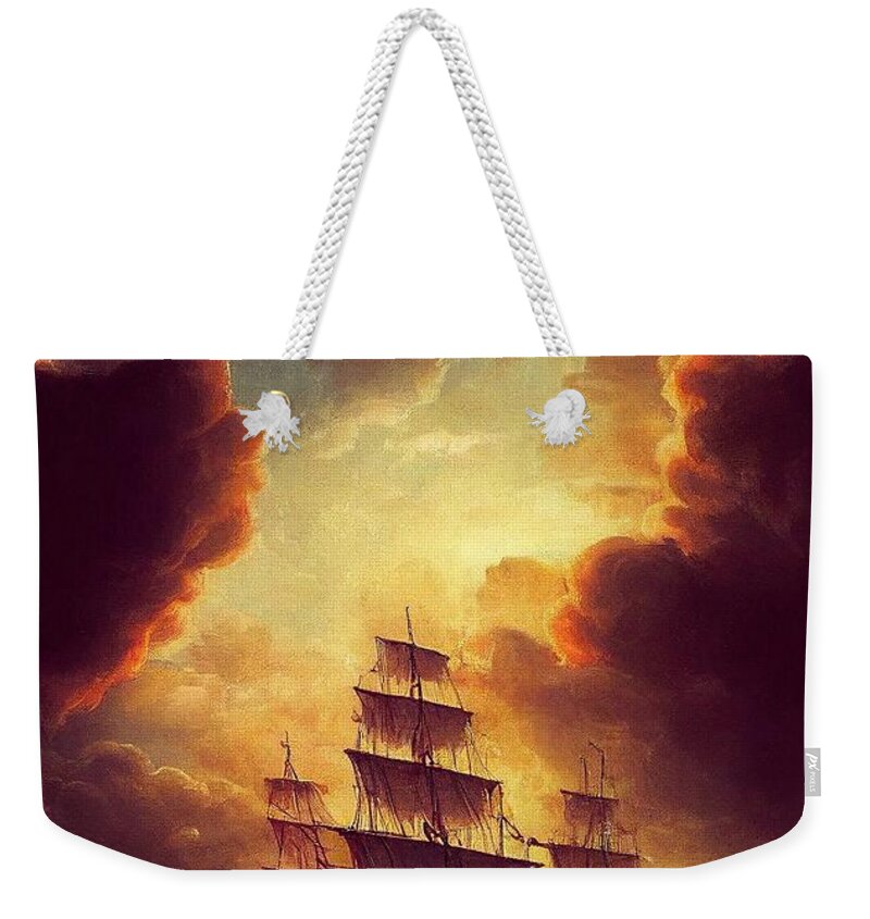 Ocean Weekender Tote Bag featuring the digital art 3 Ships by Nickleen Mosher
