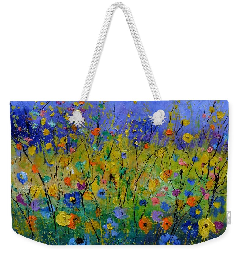 Poppies Weekender Tote Bag featuring the painting Summer flowers #1 by Pol Ledent