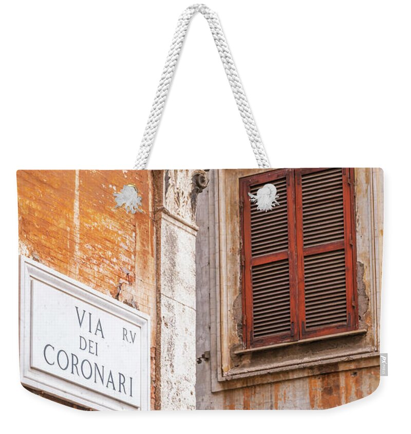 Alan Copson Weekender Tote Bag featuring the photograph Via dei Coronari - Rome #3 by Alan Copson