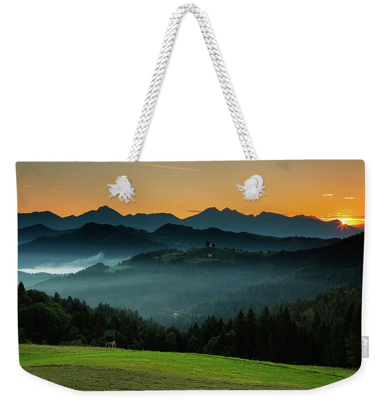 Sveti Weekender Tote Bag featuring the photograph Church of Saint Thomas at sunrise #30 by Ian Middleton