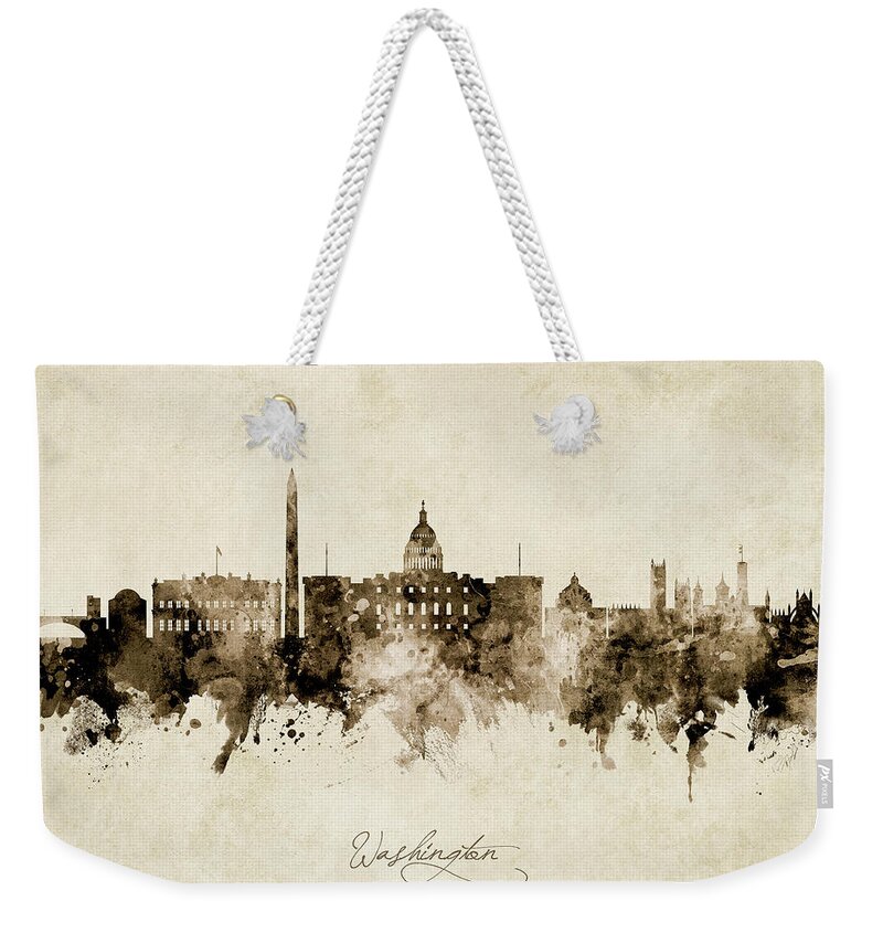 Washington Weekender Tote Bag featuring the digital art Washington DC Skyline by Michael Tompsett