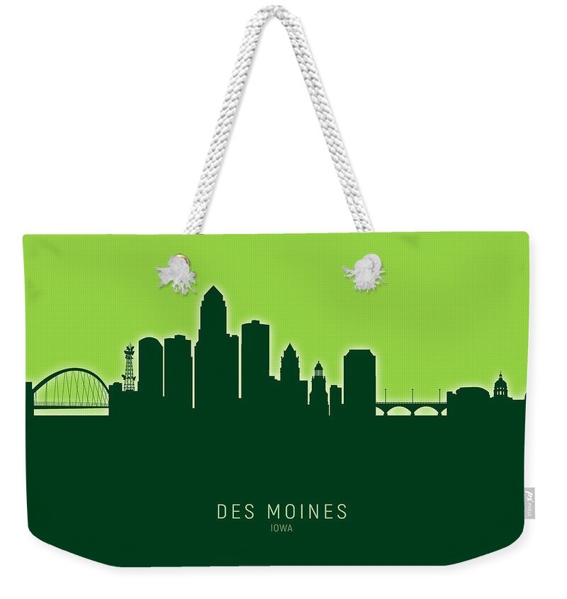 Des Moines Weekender Tote Bag featuring the digital art Des Moines Iowa Skyline #31 by Michael Tompsett