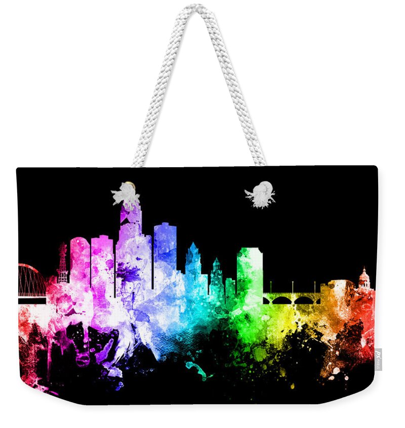 Des Moines Weekender Tote Bag featuring the digital art Des Moines Iowa Skyline #33 by Michael Tompsett
