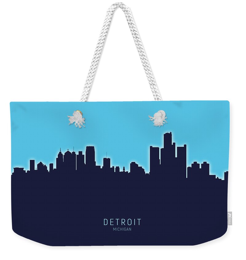 Detroit Weekender Tote Bag featuring the digital art Detroit Michigan Skyline by Michael Tompsett