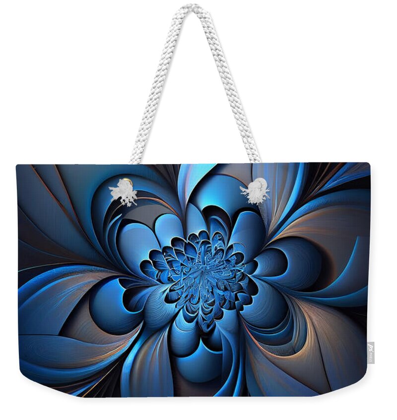 Flowers Weekender Tote Bag featuring the digital art Blue flower geometry #4 by Sabantha