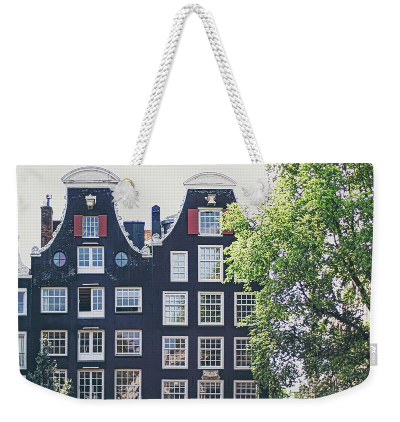 Main downtown street in the Amsterdam Netherla Weekender Tote Bag by Anneleven Store - Pixels