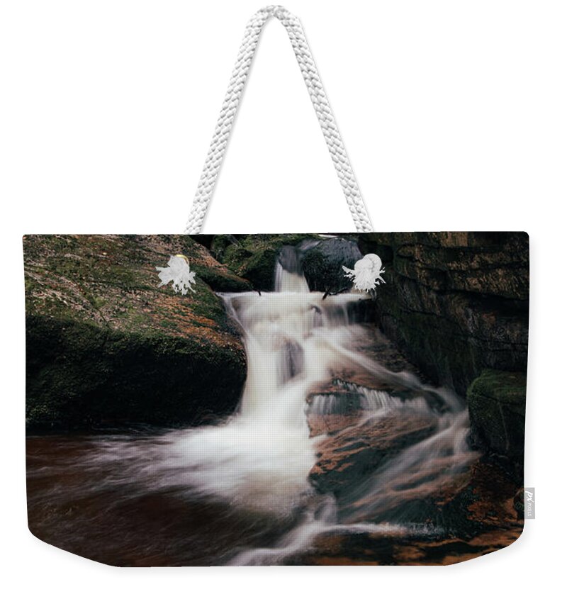 Jizera Mountains Weekender Tote Bag featuring the photograph Devil waterfall between rocks by Vaclav Sonnek