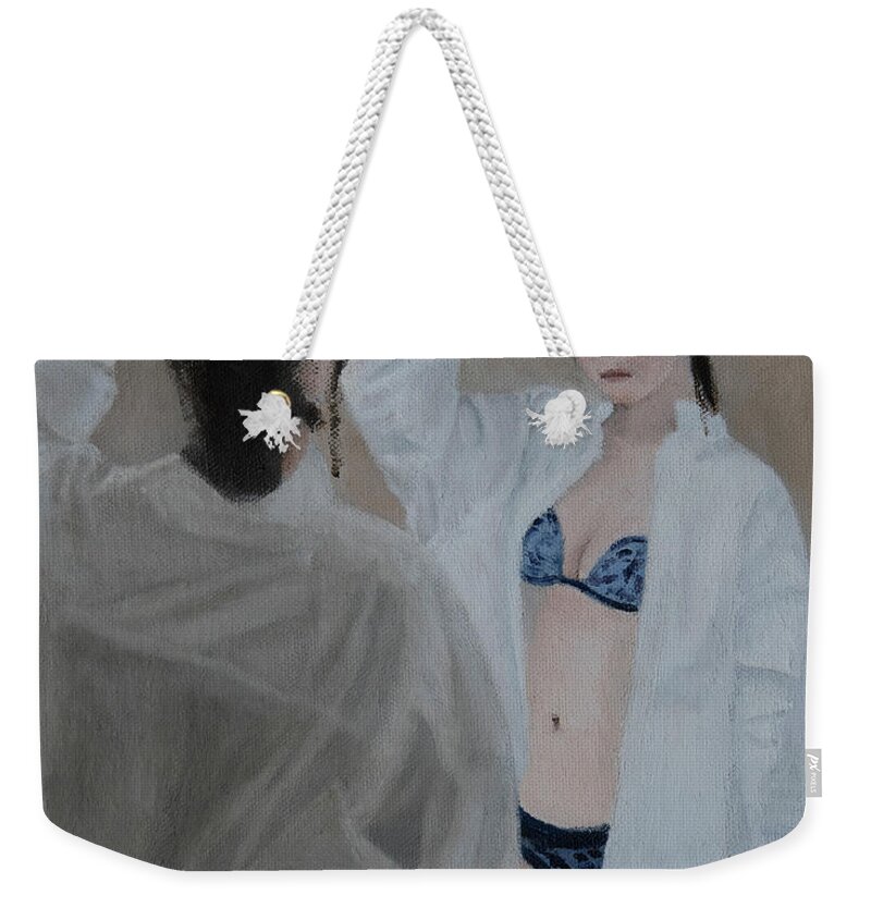 Lingerie Weekender Tote Bag featuring the painting Preparation #4 by Masami IIDA