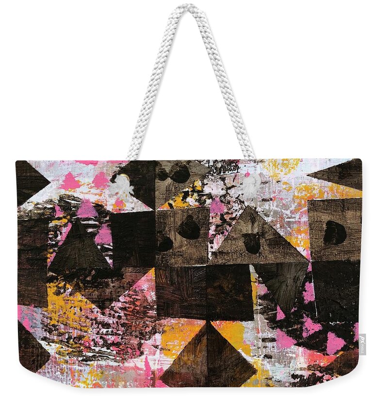 Stars Weekender Tote Bag featuring the painting 4 Stars Against Brown by Cyndie Katz