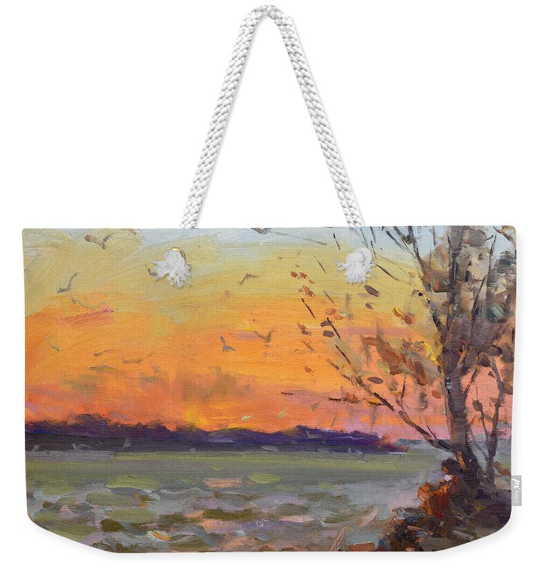 Sunset Weekender Tote Bag featuring the painting Sunset #4 by Ylli Haruni