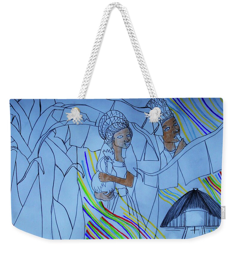 Jesus Weekender Tote Bag featuring the painting Kintu and Nambi #480 by Gloria Ssali
