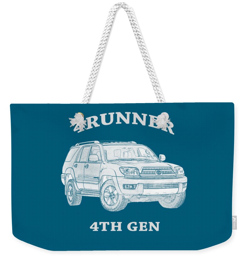T-shirt; Tee Shirt; Automotive; Toyota; 4runner; 4th Gen; 4th Generation; Suv; Off-road Trucks; Off-road; Overlanding; Trucks Weekender Tote Bag featuring the photograph 4Runner 4th Gen - white by Peter Tellone