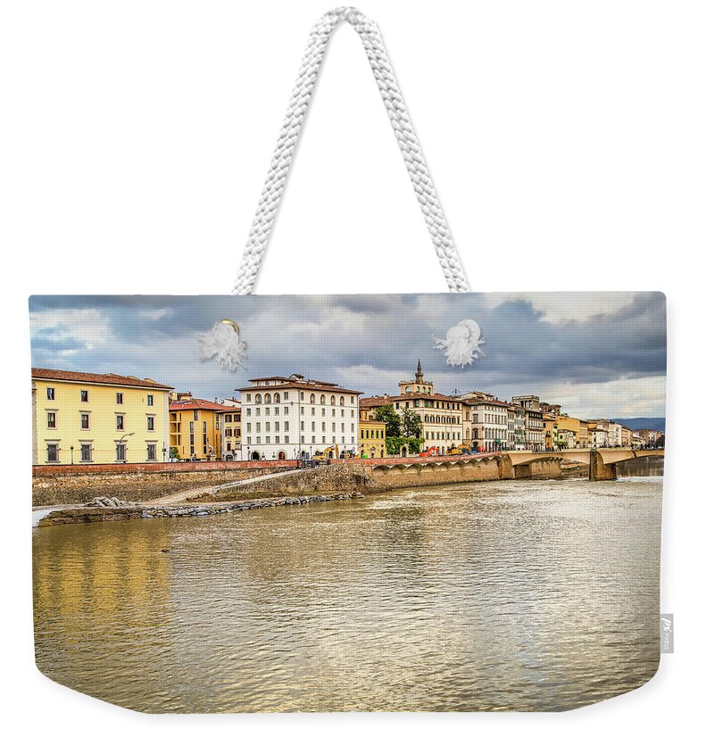 Arno Weekender Tote Bag featuring the photograph cityscape of Florence #5 by Vivida Photo PC