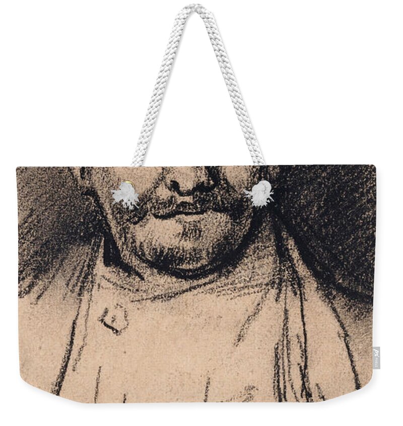 Vincent Van Gogh Weekender Tote Bag featuring the drawing Head of a Man #5 by Vincent van Gogh